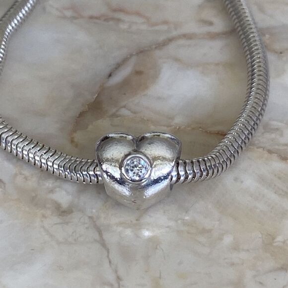 PANDORA Heart Charm 925 ALE Sterling Silver Heart Charm Clear Cubic Zirconia - Picture 1 of 4